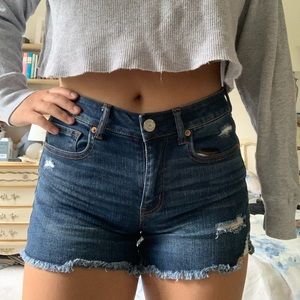 Mid-Rise Dark Wash Denim Shorts